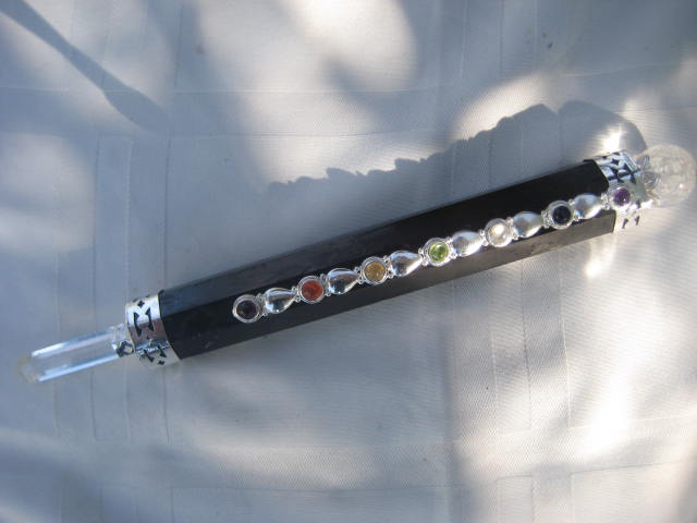 Black Tourmaline ,Clear Quartz 7 Chakra Wand 3622